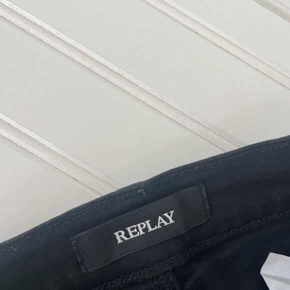 Replay Women’s Joi Black Distressed Ripped Knee Skinny Jeans Size 24 Mid Rise - Picture 10 of 12